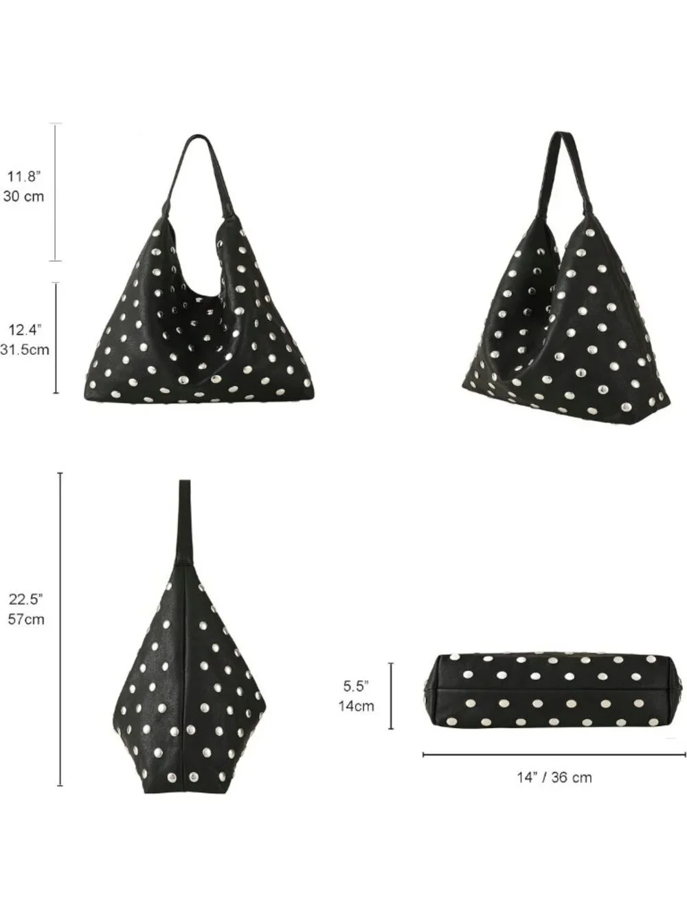 Stylish Studded Hobo Purse, Leather Tote Bag, Rivet Shoulder Handbag for Women